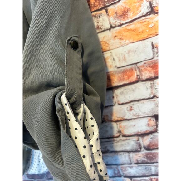 41 Hawthorn Gray Open Front Blazer medium Roll Tab Sleeves Polka Dot Lining - Picture 3 of 8